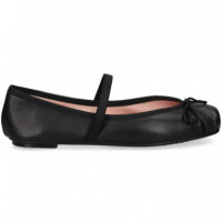 Bailarina Tira y Cordon Piel Negro  PRETTY BALLERINAS