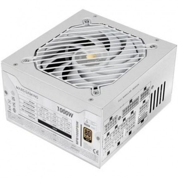 MARS GAMING Fuente de Alimentacion MPB1000PSI 1000W 80 Plus Gold Blanca Ventilador 14CM