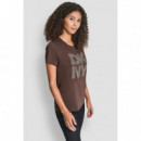 Camiseta con Logo Apilado de Strass Borde Metálico de DKNY