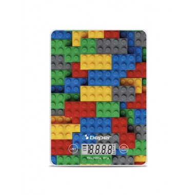 BEPER Pesa de Cocina Digital Max 5KG Placa Vidrio Templado Dise&ntilde;o Lego P102BIL005