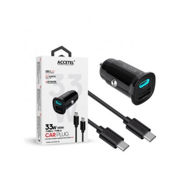 ACCETEL Cargador Coche Tipo C 33W + Cable Datos Tipo C M/m Negro CC636