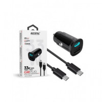 ACCETEL Cargador Coche Tipo C 33W + Cable Datos Tipo C M/m Negro CC636
