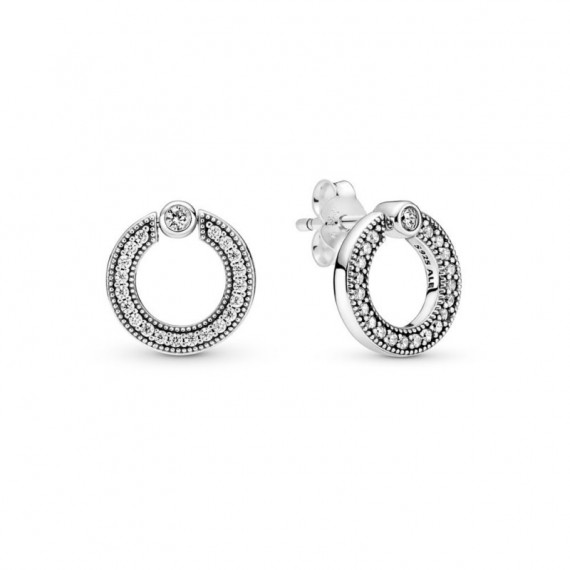 PANDORA Pendientes de Botón en Plata de Ley Círculo Reversible en Pavé & Logo 299486C01