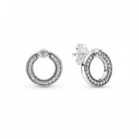 PANDORA Pendientes de Botón en Plata de Ley Círculo Reversible en Pavé & Logo 299486C01