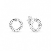 PANDORA Pendientes de Botón en Plata de Ley Círculo Reversible en Pavé & Logo 299486C01