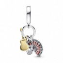 PANDORA Moments Flamenco & Abanico Charm Colgante en Plata de Ley y Oro de 14K Guitarra Española, Zapato 760765C01
