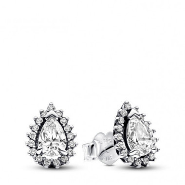 PANDORA Pendientes de Bot&oacute;n en Plata de Ley Halo Brillante Corte Pera​ 292834C01