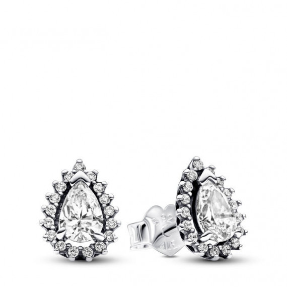 PANDORA Pendientes de Botón en Plata de Ley Halo Brillante Corte Pera​ 292834C01