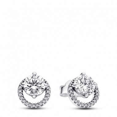 PANDORA Pendientes de Bot&oacute;n en Plata de Ley Halo Redondo Brillante 291248C01