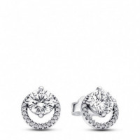 PANDORA Pendientes de Botón en Plata de Ley Halo Redondo Brillante 291248C01