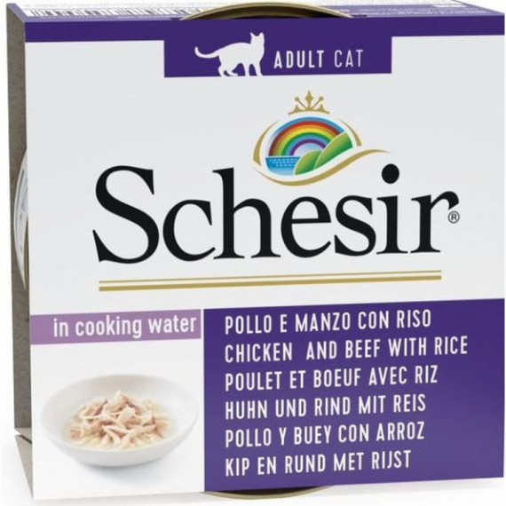 SCHESIR Gato Adulto Pollo, Buey y Arroz Lata 85 Gr