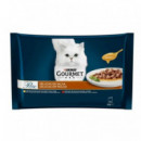 GOURMET Gato Perle Laminas Buey y Pollo 4X85 Gr