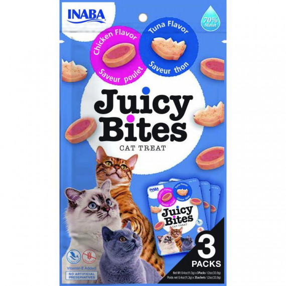 CHURU Gato Snack Juicy Bites Pollo y Atun 3X11 Gr