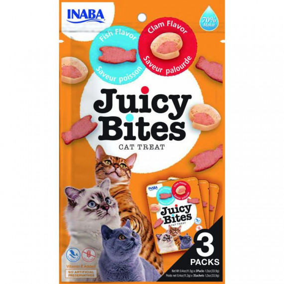 CHURU Gato Snack Juicy Bites Pescado y Almeja 3X11 Gr