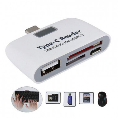 Lector de Tarjetas y Hub USB Tipo C 3 en 1 con Puertos USB-A, SD y MicroSD