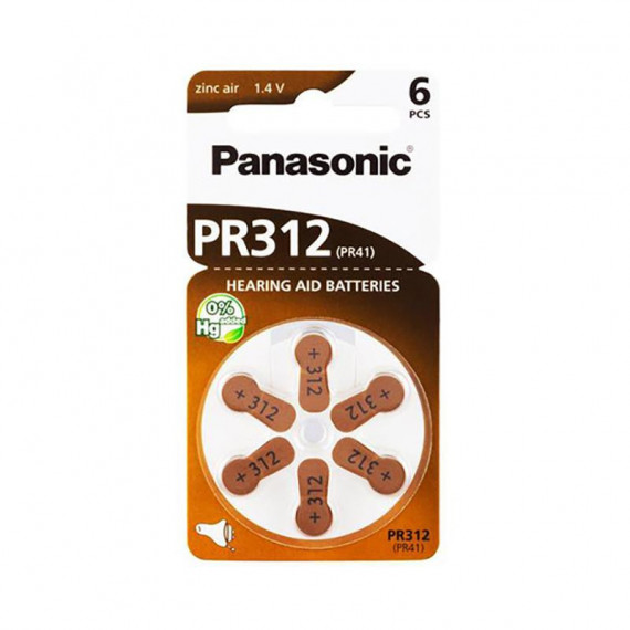 Pila PANASONIC Audífono PR312 Pack de 6 Pilas