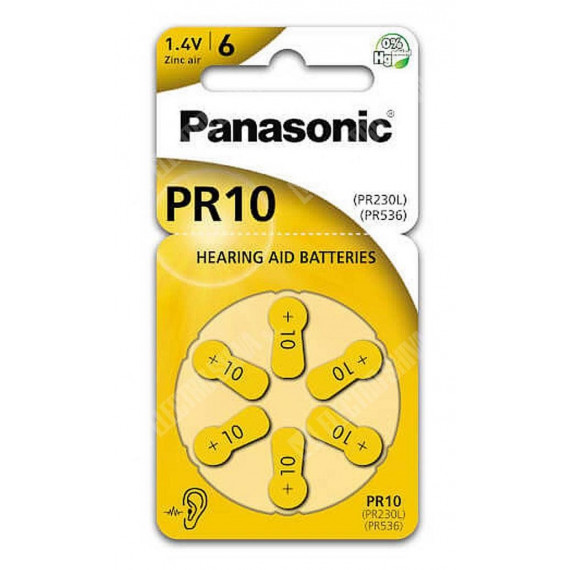 Pila PANASONIC Audífono PR10 Pack de 6 Pilas
