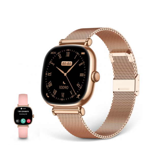 Smartwatch KSIX Iria con Pantalla AMOLED 1.7", Autonomía 4 Días, Correas Metal y Silicona, Rosa BXSW30R