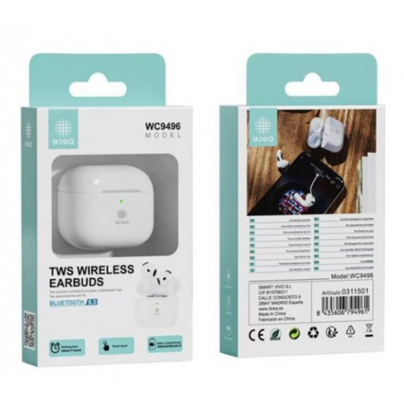 Auriculares Inalámbricos IKREA TWS Bluetooth 5.3 Blanco (WC9496)