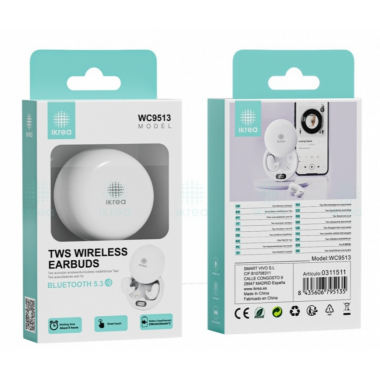 Auriculares Inal&aacute;mbricos Ikrea TWS Bluetooth 5.3 con Estuche de Carga Redondo Blanco WC9513
