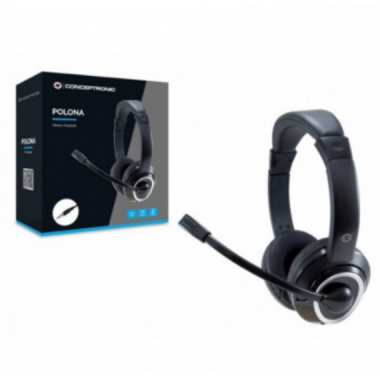 Auricular con Micr&oacute;fono Conceptronic Polona 3.5mm Negro POLONA02B
