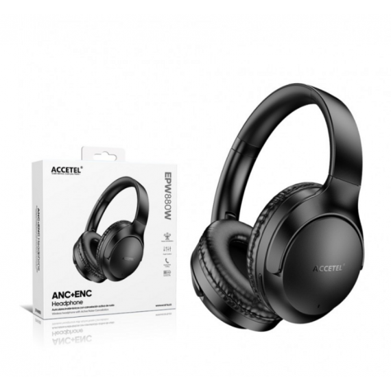 Auriculares Inalámbricos Accetel EPW880B ANC+ENC con Cancelación Activa de Ruido y Micrófono Negro
