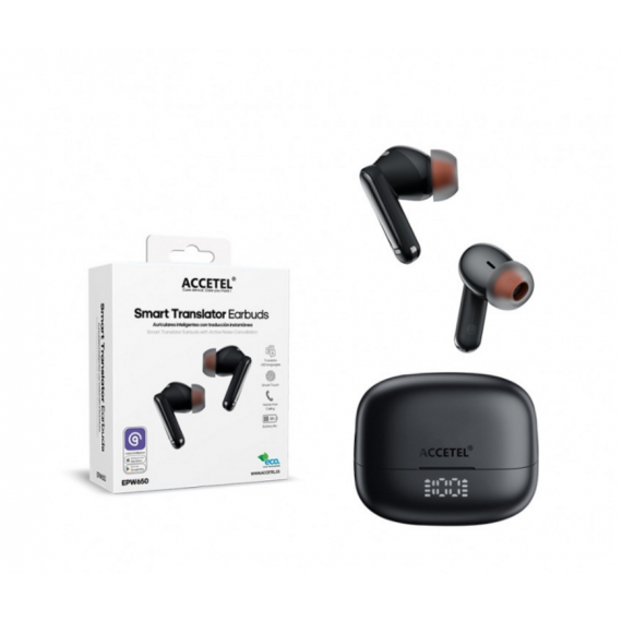 Auriculares Inalámbricos Accetel EPW650 con ANC y Traducción Instantánea Negro