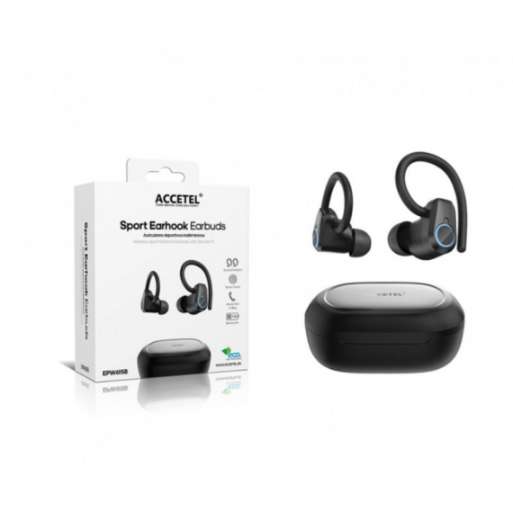 Auriculares Inalámbricos Accetel EPW615B con Sujeción de Oreja para Deporte Negro