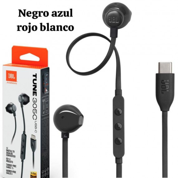 Auricular In-Ear JBL T305C con Micrófono y Conexión USB-C, Negro