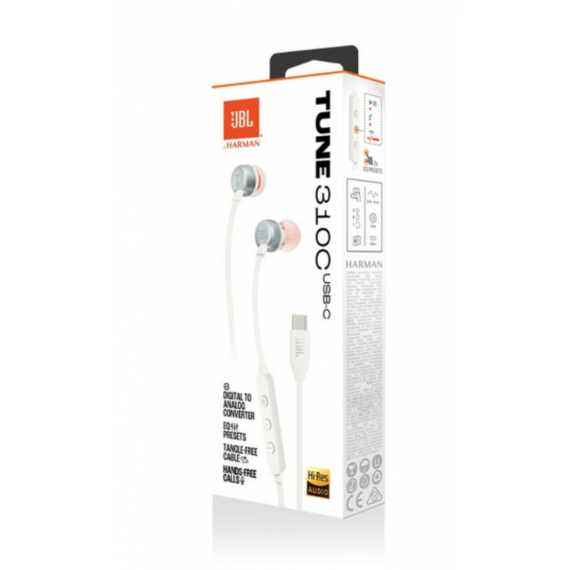 Auriculares JBL Tune 310C USB-C con Micrófono, Blanco