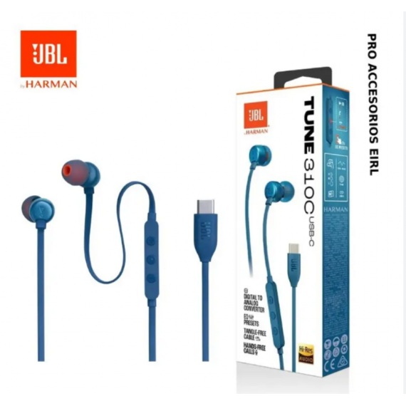 Auricular In-Ear JBL T310C USB-C con Micrófono Azul