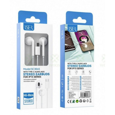 Auriculares con Conector USB-C ISER SC3045 para iPhone 15 Series, Blanco