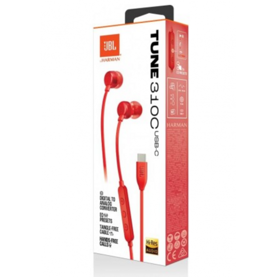 Auriculares JBL Tune 310C In-Ear USB-C con Micrófono Rojos