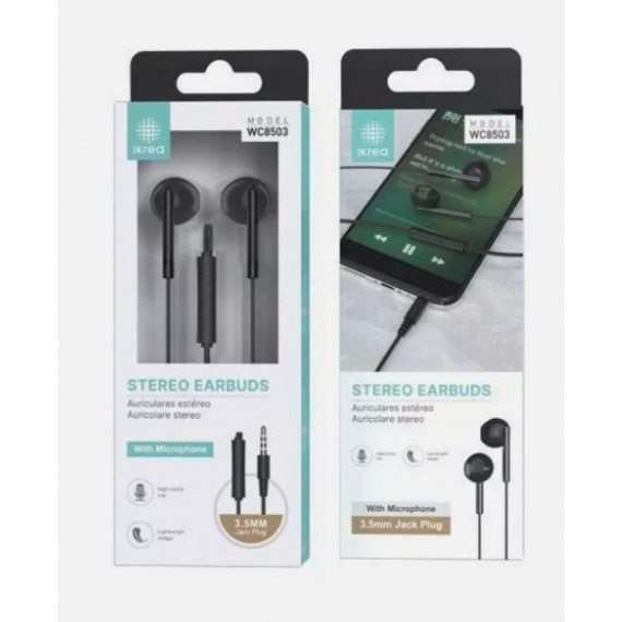 Auricular Ikrea Etereo WC8503 con Micrófono, 3.5mm, 1.2m, Negro