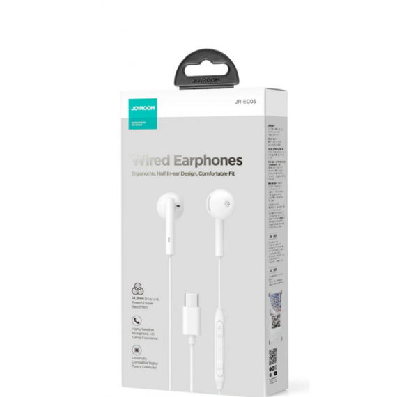 Auriculares con Cable Joyroom Half In-Ear Serie Type-C JR-EC05 Blanco
