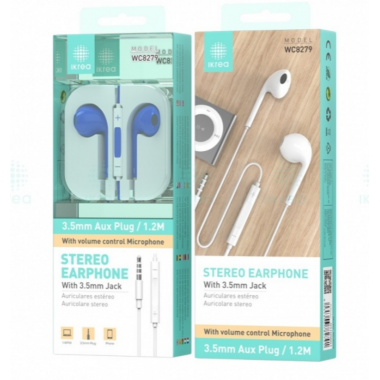 Auriculares Est&eacute;reo Ikrea WC8279 con Cable 3.5mm 1.2m Azul