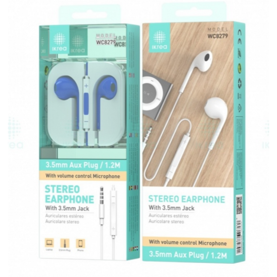 Auriculares Estéreo Ikrea WC8279 con Cable 3.5mm 1.2m Azul