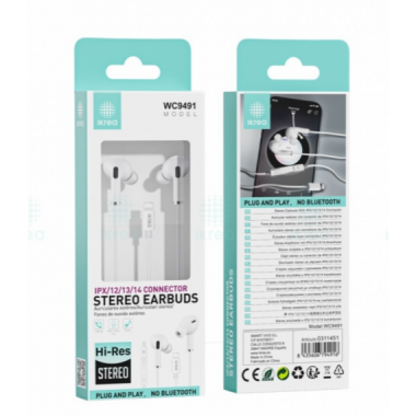 Auriculares Ikrea Hi-Res Est&eacute;reo con Conector Lightning para iPhone WC9491 - Blanco