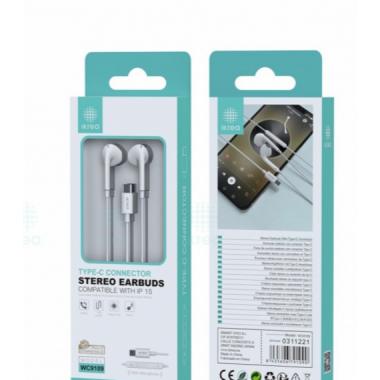 Auriculares Ikrea Est&eacute;reo In-Ear Tipo-C para iPhone 15 (1.2m, Blanco) WC9109