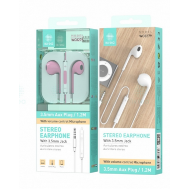 Auriculares Est&eacute;reo con Cable Ikrea WC8279 Jack 3.5mm Rosa