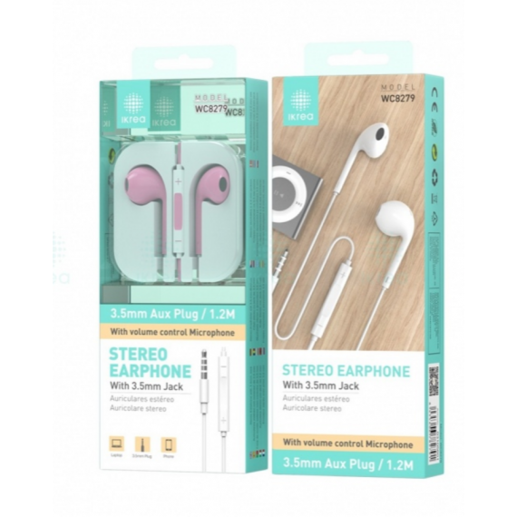 Auriculares Estéreo con Cable Ikrea WC8279 Jack 3.5mm Rosa