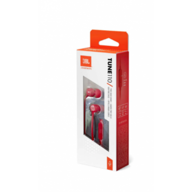 Auriculares JBL Tune 110 con Cable y Sonido Pure Bass, Rojos