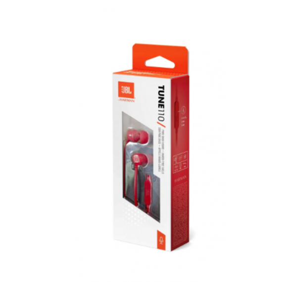 Auriculares JBL Tune 110 con Cable y Sonido Pure Bass, Rojos
