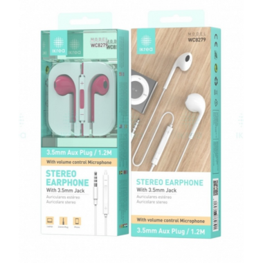 Auriculares Est&eacute;reo Ikrea WC8279 Fusia con Cable 3.5mm 1.2m