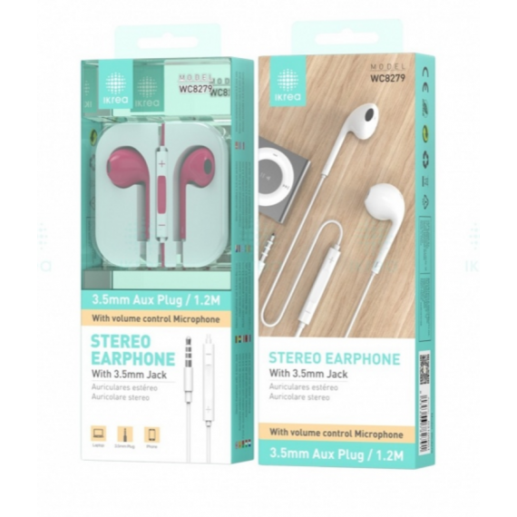 Auriculares Estéreo Ikrea WC8279 Fusia con Cable 3.5mm 1.2m