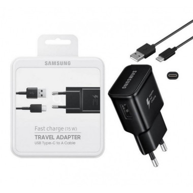 Cargador R&aacute;pido de Pared Samsung 15W con Puerto USB-A para USB-C (EP-TA20EBECGWW) Negro