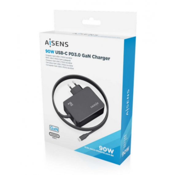 Cargador AISENS 90W USB-C PD3.0 1xUSB-C 1.8M (ASCH-1PD90WL034-BK) Negro