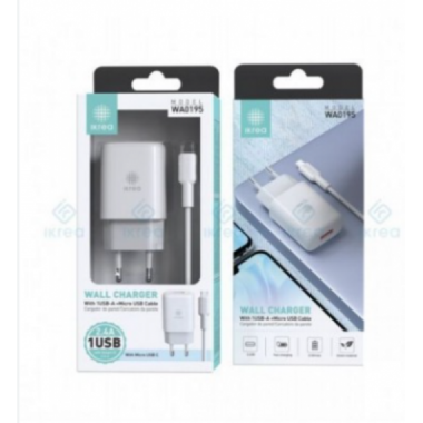 Cargador de Pared Ikrea 12W con 1 Puerto USB y Cable Micro USB WA0195