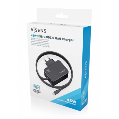Cargador AISENS 45W USB-C PD3.0 con Cable 1.8M Negro (ASCH-1PD45WL032-BK)