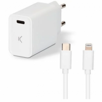 Cargador de Red KSIX Usb-c 20W Pd + Cable Mfi Usb-c a Lightning 3A 1M Blanco
